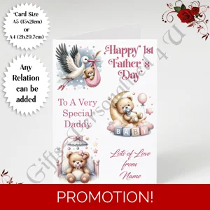 A5 or A4 Personalised Greeting Card - Happy 1st Father's Day - Daddy / Grandad etc - D.1