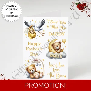 A5 or A4 Designed Greeting Card - Happy 1st Father's Day - Daddy To Be From The Bump - D.2
