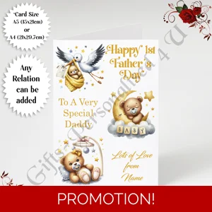 A5 or A4 Personalised Greeting Card - Happy 1st Father's Day - Daddy / Grandad etc - D.2