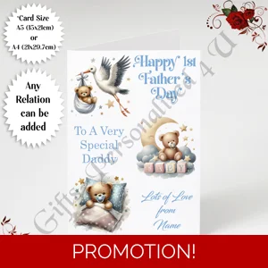 A5 or A4 Personalised Greeting Card - Happy 1st Father's Day - Daddy / Grandad etc - D.3