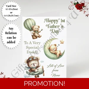 A5 or A4 Personalised Greeting Card - Happy 1st Father's Day - Daddy / Grandad etc - D.4