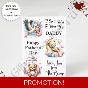 A5 or A4 Designed Greeting Card - Happy 1st Father's Day - Daddy To Be From The Bump - D.5
