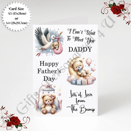 A5 or A4 Designed Greeting Card - Happy 1st Father's Day - Daddy To Be From The Bump - D.5 A5 or A4 Designed Greeting Card - Happy 1st Father's Day - Daddy To Be From The Bump - D.5