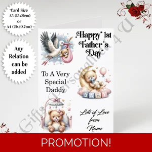 A5 or A4 Personalised Greeting Card - Happy 1st Father's Day - Daddy / Grandad etc - D.5