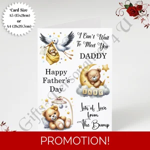 A5 or A4 Designed Greeting Card - Happy 1st Father's Day - Daddy To Be From The Bump - D.6