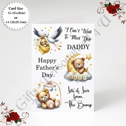 A5 or A4 Designed Greeting Card - Happy 1st Father's Day - Daddy To Be From The Bump - D.6 A5 or A4 Designed Greeting Card - Happy 1st Father's Day - Daddy To Be From The Bump - D.6