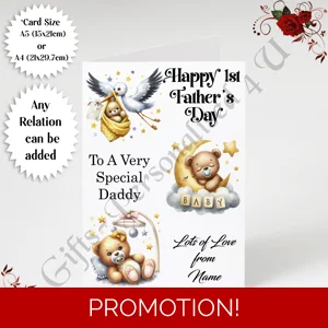 A5 or A4 Personalised Greeting Card - Happy 1st Father's Day - Daddy / Grandad etc - D.6