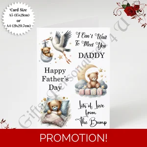 A5 or A4 Designed Greeting Card - Happy 1st Father's Day - Daddy To Be From The Bump - D.7