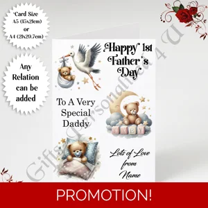 A5 or A4 Personalised Greeting Card - Happy 1st Father's Day - Daddy / Grandad etc - D.7