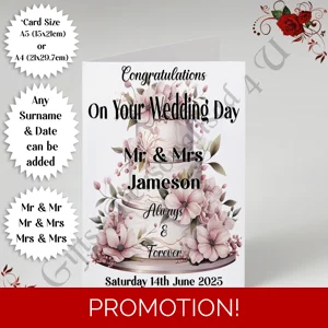 A5 or A4 Personalised Greeting Card - Wedding - Cake - Mr & Mr / Mr & Mrs / Mrs & Mrs - D.3