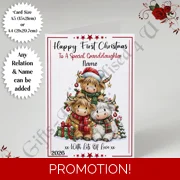 A5 or A4 Personalised Card - Baby Highland Cows - Happy 1st Christmas - Any Relation & Name - D.13