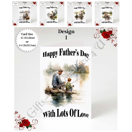 A5 or A4 Designed Greeting Card - Happy Father's Day - Fishing - D.1-5 A5 or A4 Designed Greeting Card - Happy Father's Day - Fishing - D.1-5