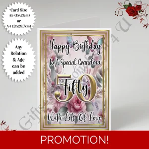 A5 or A4 Personalised Greeting Card - Happy Birthday - Floral - Any Age / Relation - D.4