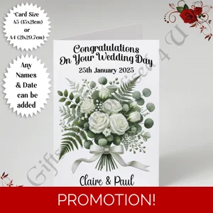 A5 or A4 Personalised Greeting Card - Wedding - Any Names & Date - D.1