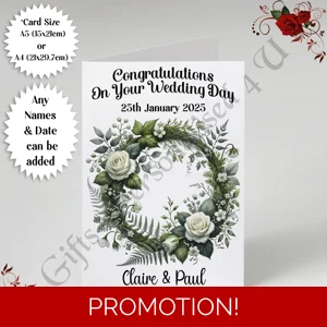 A5 or A4 Personalised Greeting Card - Wedding - Any Names & Date - D.3