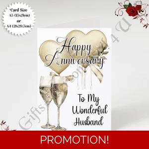 A5 or A4 Personalised Greeting Card - Anniversary - Husband - D.1