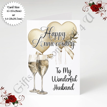 A5 or A4 Personalised Greeting Card - Anniversary - Husband - D.1