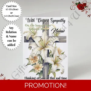A5 or A4 Personalised Greeting Card - With Deepest Sympathy - Lilies - Any Relation & Name - D.10