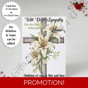 A5 or A4 Personalised Greeting Card - With Deepest Sympathy - Lilies - Any Relation & Name - D.12