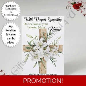 A5 or A4 Personalised Greeting Card - With Deepest Sympathy - Lilies - Any Relation & Name - D.2