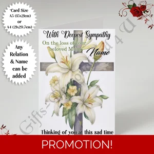 A5 or A4 Personalised Greeting Card - With Deepest Sympathy - Lilies - Any Relation & Name - D.8