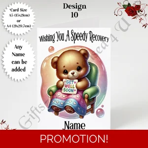 A5 or A4 Personalised Greeting Card - Get Well Soon - Name or Relation - D.10