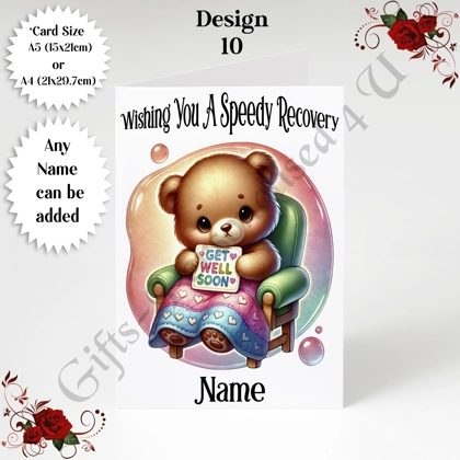 A5 or A4 Personalised Greeting Card - Get Well Soon - Name or Relation - D.10 A5 or A4 Personalised Greeting Card - Get Well Soon - Name or Relation - D.10