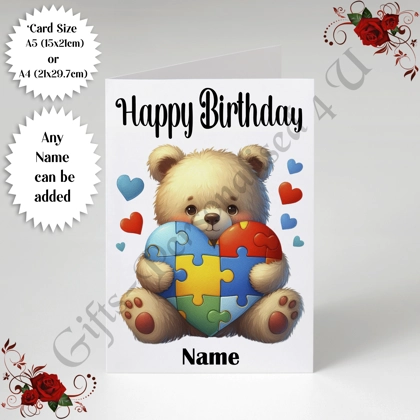 A5 or A4 Personalised Greeting Card - Happy Birthday - Autism - Name - D.10