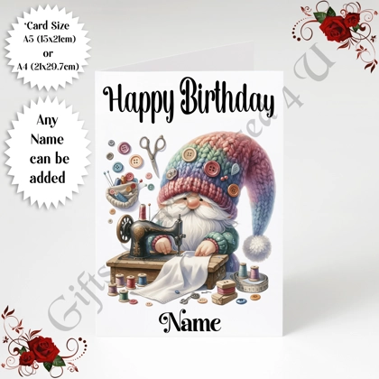 A5 or A4 Personalised Greeting Card - Happy Birthday - Sewing - Name - Design 10 A5 or A4 Personalised Greeting Card - Happy Birthday - Sewing - Name - Design 10