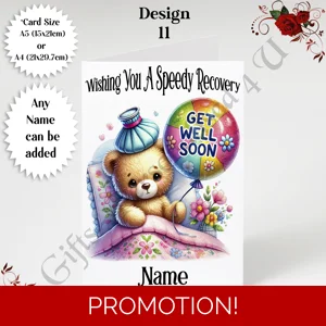 A5 or A4 Personalised Greeting Card - Get Well Soon - Name or Relation - D.11