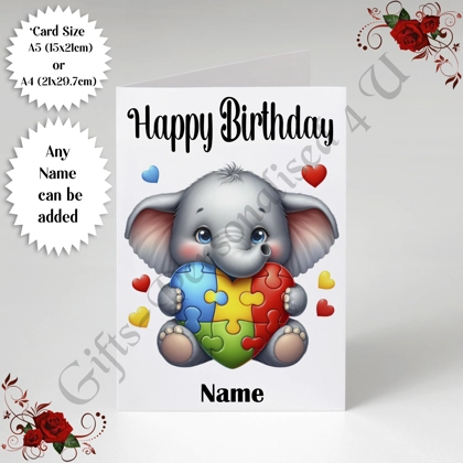 A5 or A4 Personalised Greeting Card - Happy Birthday - Autism - Name - D.11