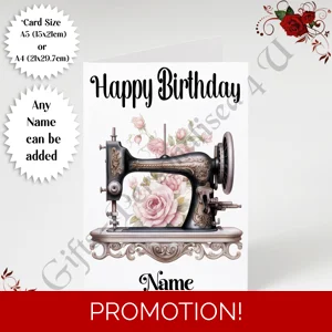 A5 or A4 Personalised Greeting Card - Happy Birthday - Sewing - Name - Design 11