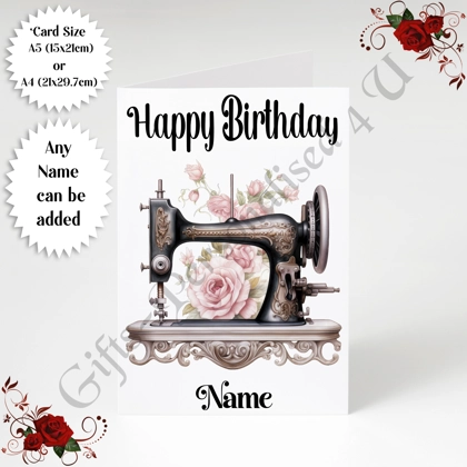 A5 or A4 Personalised Greeting Card - Happy Birthday - Sewing - Name - Design 11 A5 or A4 Personalised Greeting Card - Happy Birthday - Sewing - Name - Design 11