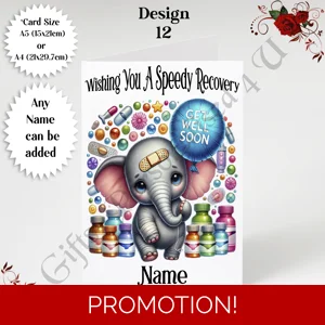 A5 or A4 Personalised Greeting Card - Get Well Soon - Name or Relation - D.12