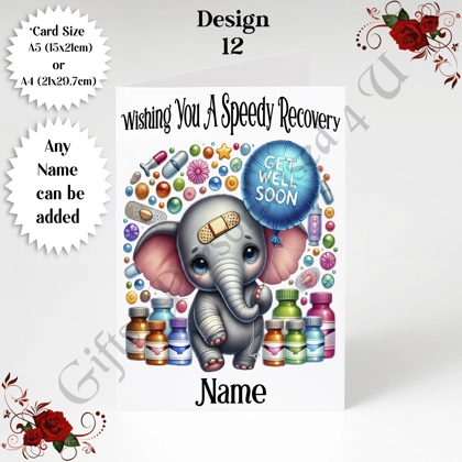 A5 or A4 Personalised Greeting Card - Get Well Soon - Name or Relation - D.12 A5 or A4 Personalised Greeting Card - Get Well Soon - Name or Relation - D.12