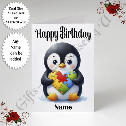 A5 or A4 Personalised Greeting Card - Happy Birthday - Autism - Name - D.12