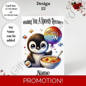 A5 or A4 Personalised Greeting Card - Get Well Soon - Name or Relation - D.13