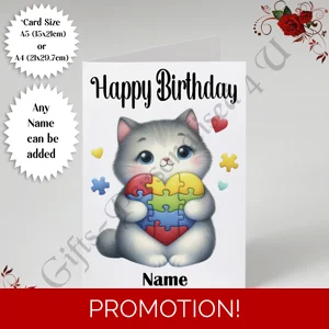 A5 or A4 Personalised Greeting Card - Happy Birthday - Autism - Name - D.13