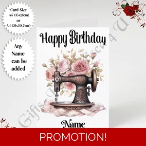 A5 or A4 Personalised Greeting Card - Happy Birthday - Sewing - Name - Design 13