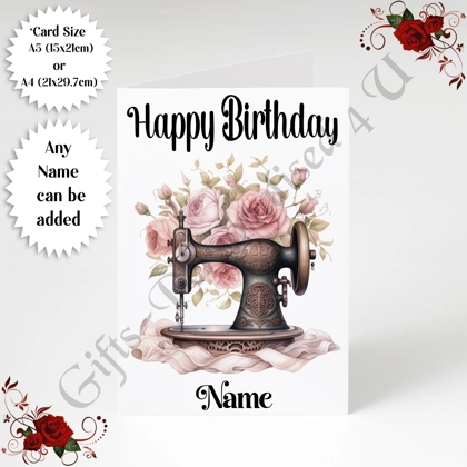 A5 or A4 Personalised Greeting Card - Happy Birthday - Sewing - Name - Design 13 A5 or A4 Personalised Greeting Card - Happy Birthday - Sewing - Name - Design 13