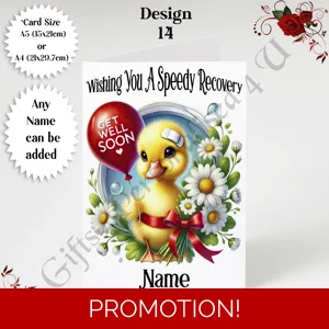 A5 or A4 Personalised Greeting Card - Get Well Soon - Name or Relation - D.14