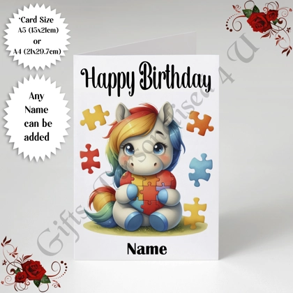 A5 or A4 Personalised Greeting Card - Happy Birthday - Autism - Name - D.14