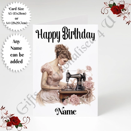 A5 or A4 Personalised Greeting Card - Happy Birthday - Sewing - Name - Design 14 A5 or A4 Personalised Greeting Card - Happy Birthday - Sewing - Name - Design 14
