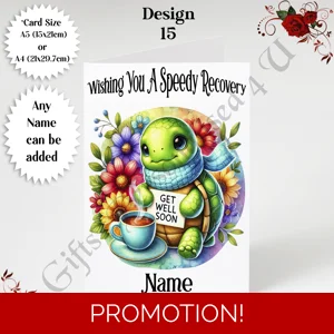 A5 or A4 Personalised Greeting Card - Get Well Soon - Name or Relation - D.15