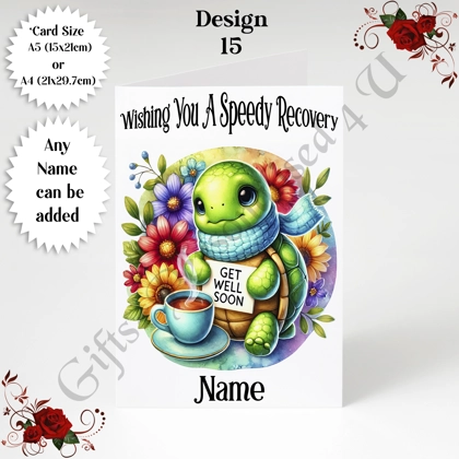 A5 or A4 Personalised Greeting Card - Get Well Soon - Name or Relation - D.15 A5 or A4 Personalised Greeting Card - Get Well Soon - Name or Relation - D.15