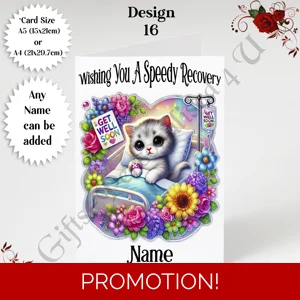 A5 or A4 Personalised Greeting Card - Get Well Soon - Name or Relation - D.16