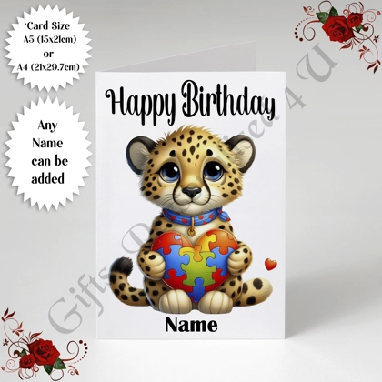A5 or A4 Personalised Greeting Card - Happy Birthday - Autism - Name - D.16