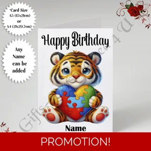 A5 or A4 Personalised Greeting Card - Happy Birthday - Autism - Name - D.17