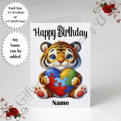 A5 or A4 Personalised Greeting Card - Happy Birthday - Autism - Name - D.17