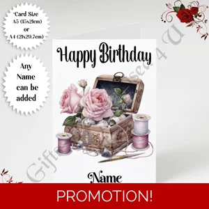 A5 or A4 Personalised Greeting Card - Happy Birthday - Sewing - Name - Design 17